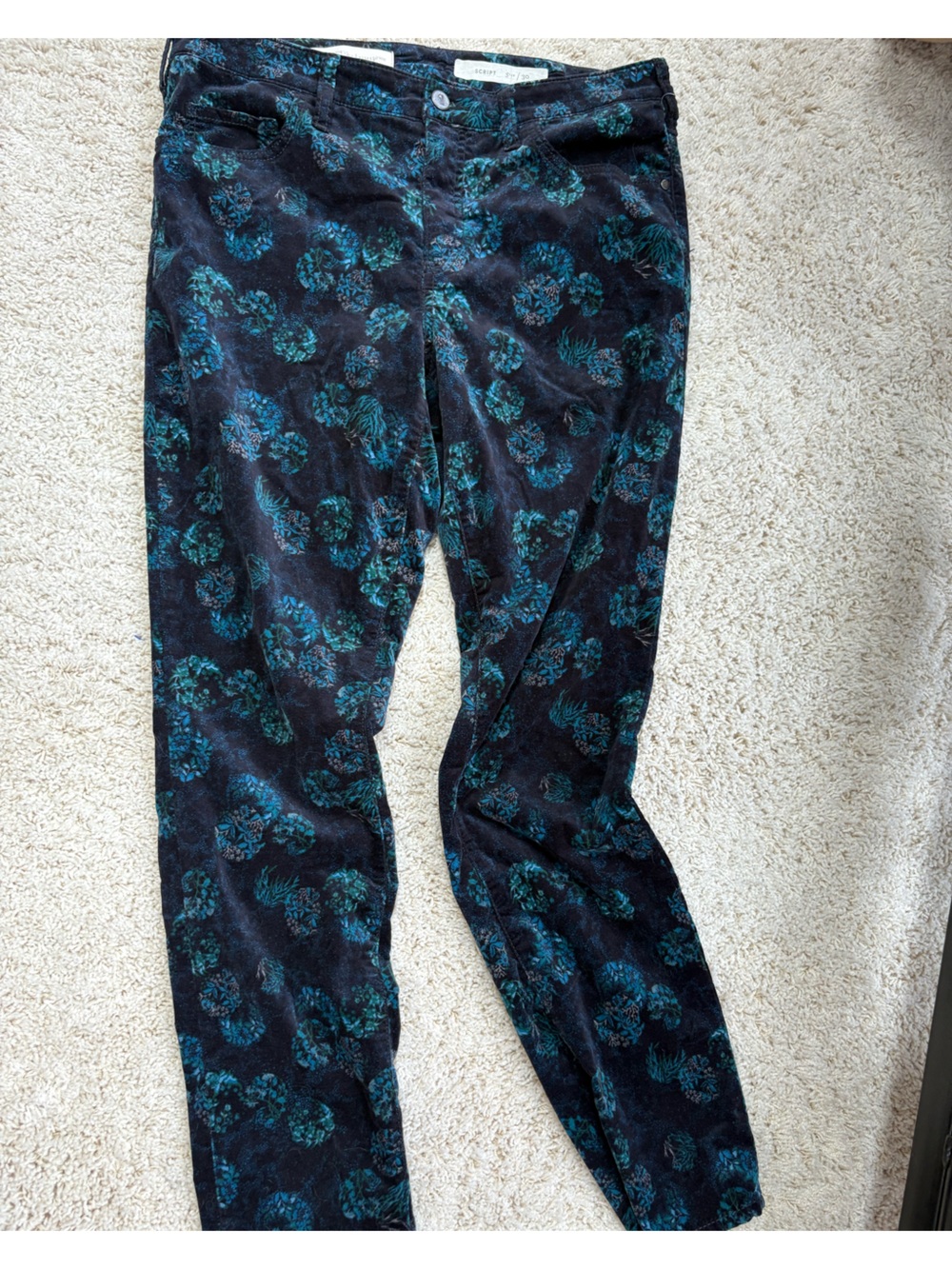 NWOT Anthropologie Pilcro And The Letterpress Navy Blue Corduroy Paisley 30x27